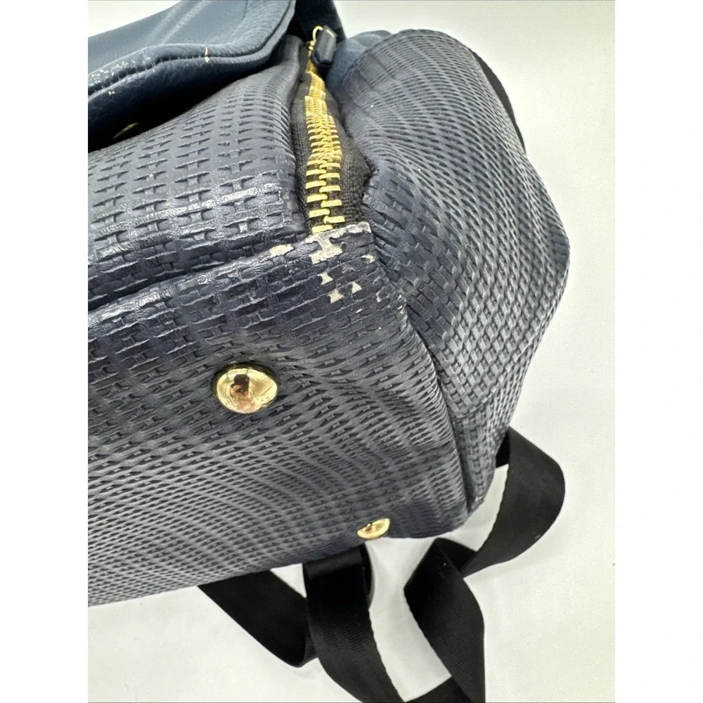 Large Petunia Pickle Bottom Boxy Backpack in Navy Blue Leatherette Diaper Bag